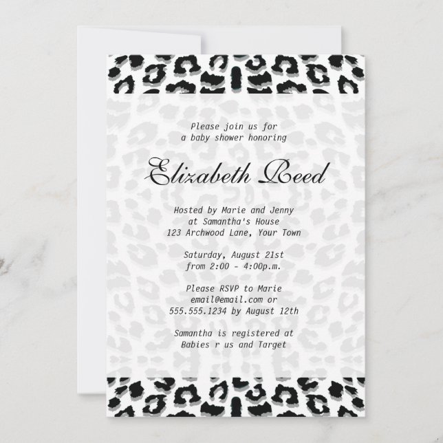 Elegant Snow Leopard Print Baby Shower Invitation (Front)