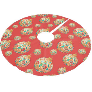 Elegant Snow merry Christmas Ornament Pattern Brushed Polyester Tree Skirt