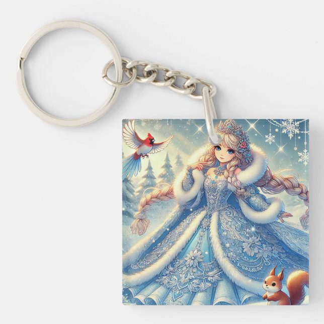 Elegant Snow Queen in Winter Wonderland Key Ring (Front)