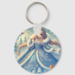 Elegant Snow Queen in Winter Wonderland Key Ring