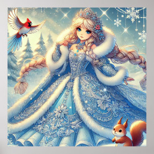 Elegant Snow Queen in Winter Wonderland Poster