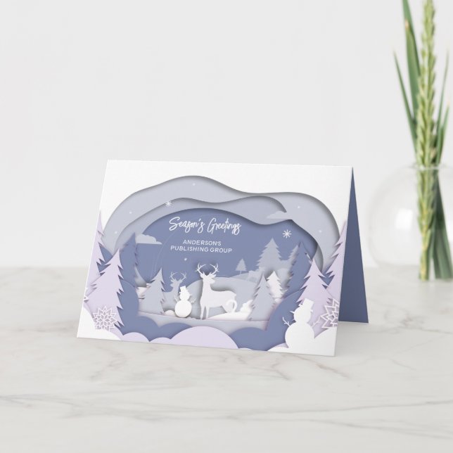 Elegant Snow Scene Company Holiday Card (Front)
