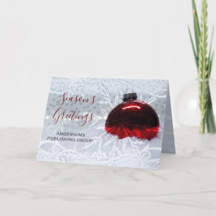 Elegant Snow Scene Red Ornament Company Holiday Card
