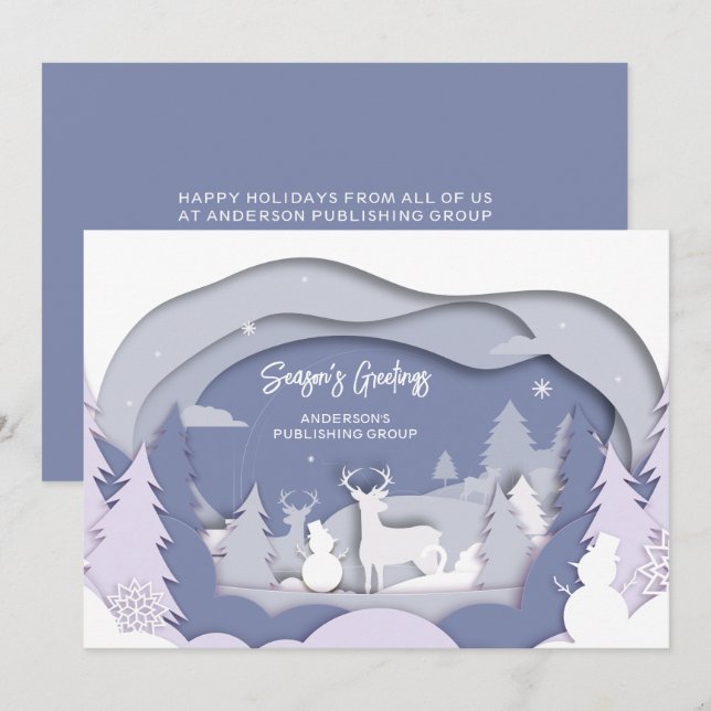 Elegant Snow Scene Reindeer Company Holiday Card (Front/Back)