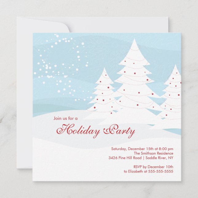 Elegant Snow Trees Holiday Party Invitation (Front)