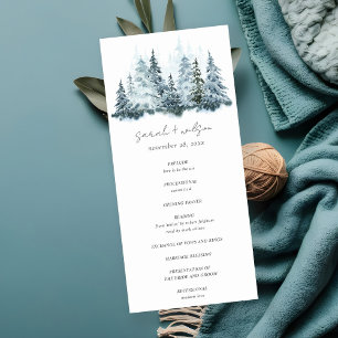 Elegant Snow Winter Forest Pine Wedding Program Thank You Card