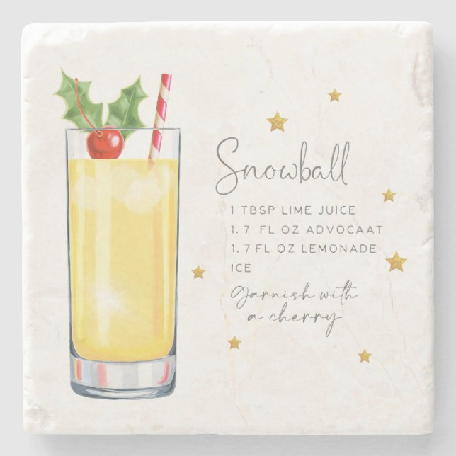 Elegant Snowball Cocktail Recipe White Christmas Stone Coaster (Front)