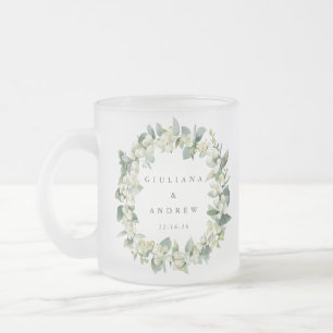 Elegant Snowberry+Eucalyptus Wreath Wedding Frosted Glass Coffee Mug