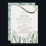 Elegant Snowdrops Watercolor 80th Birthday Invitation<br><div class="desc">This elegant 80th birthday invitation features snowdrops in watercolor on a cream background. The reverse side features a light turquoise blue background with snowdrop patterns. Personalise it for your needs. You can find more bunny products at my store.</div>