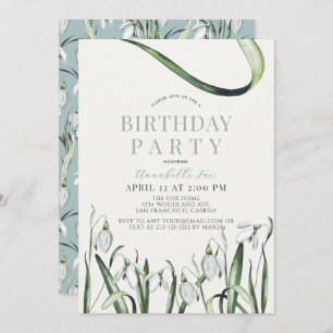 Elegant Snowdrops Watercolor Adult Birthday Invitation