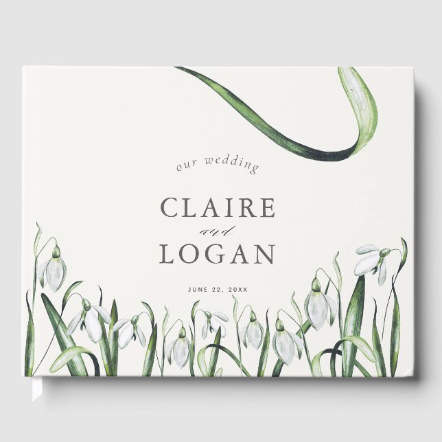 Elegant Snowdrops Watercolor Wedding Guest Book (Front)