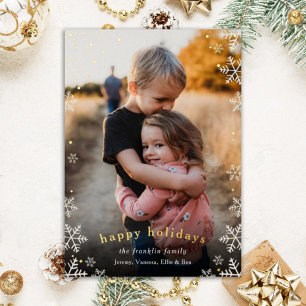 Elegant Snowfall Border Christmas Photo Foil Holiday Card