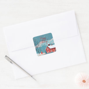 Elegant Snowfall Festive Christmas Happy  Square Sticker