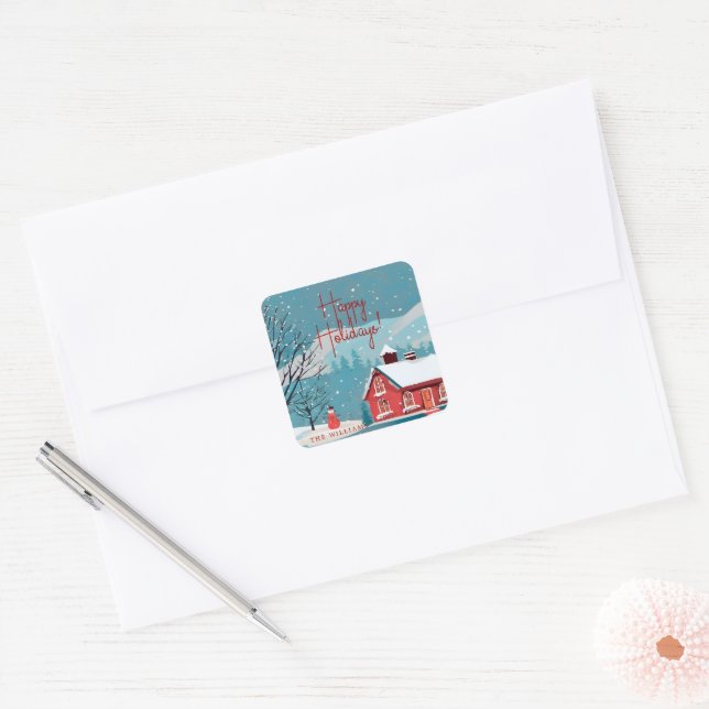 Elegant Snowfall Festive Christmas Happy  Square Sticker (Envelope)