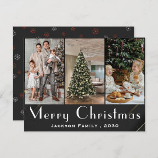 Elegant Snowflake 3 Photo Collage Christmas Holiday Card