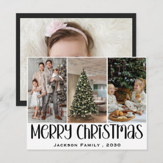 Elegant Snowflake 4 Photo Collage Christmas Holiday Card