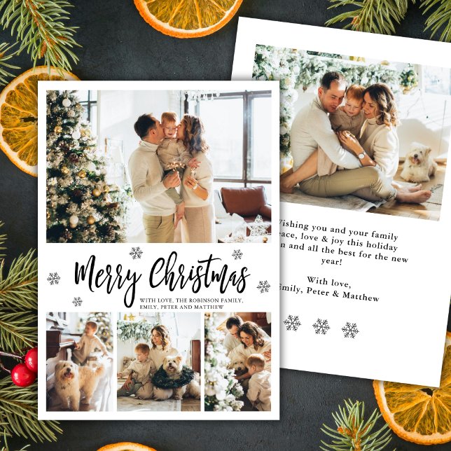 Elegant Snowflake 4 Photo Collage Christmas Holiday Card (Creator Uploaded)