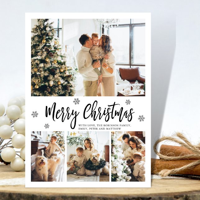 Elegant Snowflake 4 Photo Collage Christmas Holiday Card (Creator Uploaded)