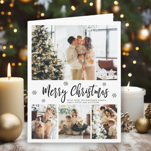 Elegant Snowflake 5 Photo Collage Christmas Holiday Card