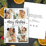 Elegant Snowflake 5 Photo Collage Christmas    Holiday Card<br><div class="desc">Elegant Modern Black and White 5 Photo Collage Merry Christmas Script Holiday Card. Share the magic of the season with this elegant black-and-white holiday card featuring a clean five-photo collage on the front. The design includes delicate snowflake accents and a hand-lettered “Merry Christmas” greeting in a stylish black brush-script calligraphy,...</div>
