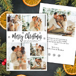 Elegant Snowflake 5 Photo Collage Christmas    Holiday Card<br><div class="desc">Elegant Modern Black and White 5 Photo Collage Merry Christmas Script Holiday Card. Share the magic of the season with this elegant black-and-white holiday card featuring a clean five-photo collage on the front. The design includes delicate snowflake accents and a hand-lettered “Merry Christmas” greeting in a stylish black brush-script calligraphy,...</div>