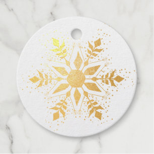 Elegant Snowflake and Confetti Dots Gold Foil Favour Tags