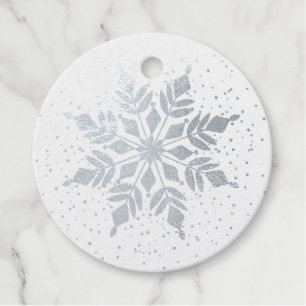 Elegant Snowflake and Confetti Dots Silver Foil Favour Tags