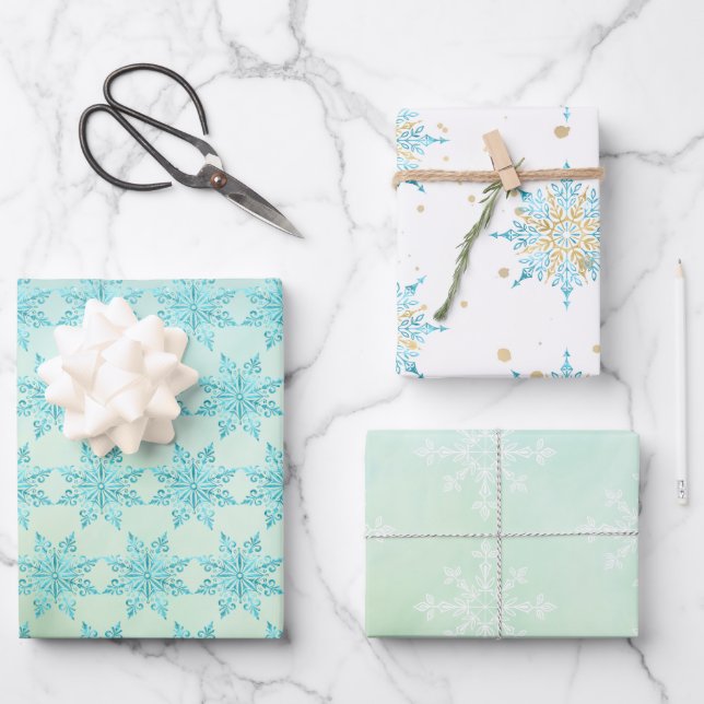 Elegant Snowflake Assortment Wrapping Paper Sheet (Front)