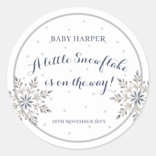 Elegant Snowflake Baby Shower Classic Round Sticker