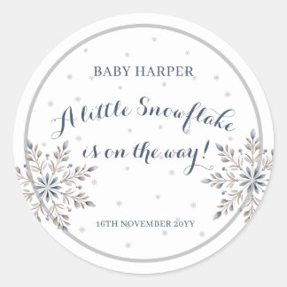 Elegant Snowflake Baby Shower Classic Round Sticker