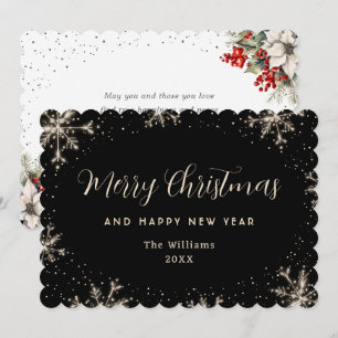 Elegant Snowflake Black Botanical Holiday Card