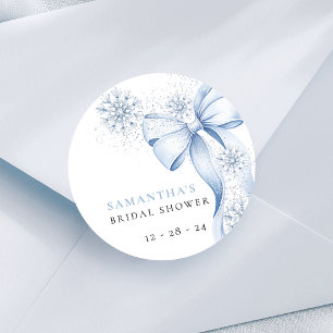 Elegant Snowflake Blue Bow Bridal Shower Stickers