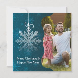 Elegant Snowflake Blue Silver Picture Christmas  Holiday Card