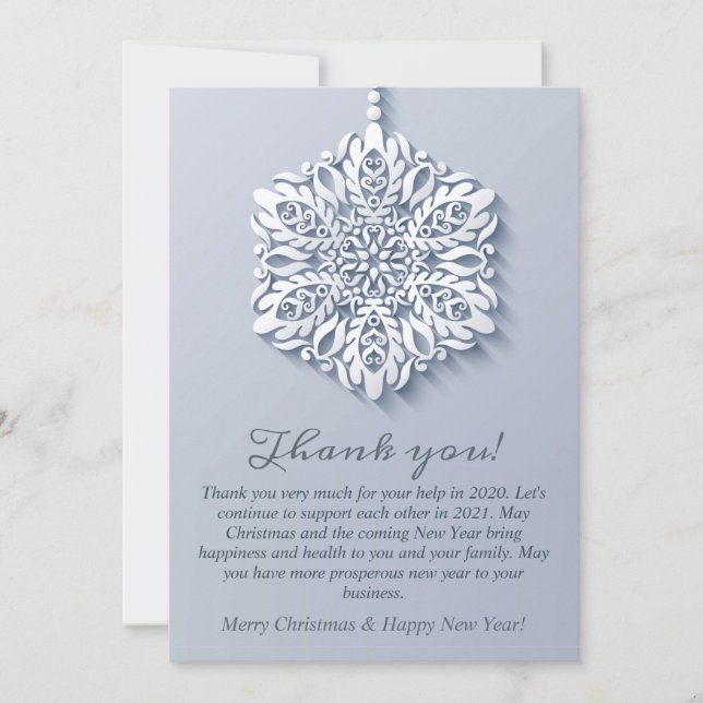 Elegant Snowflake Christmas Corporate Holiday Thank You Card (Front)
