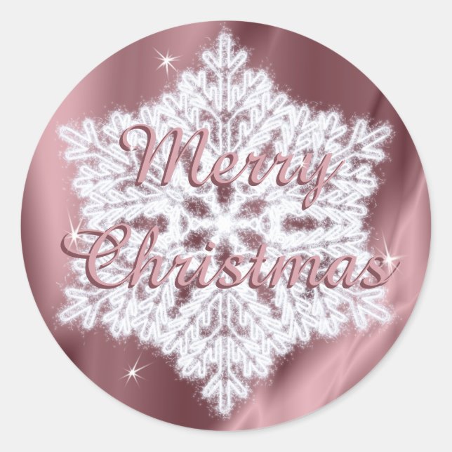 Elegant Snowflake Christmas Faux Rose Gold Sparkle Classic Round Sticker (Front)
