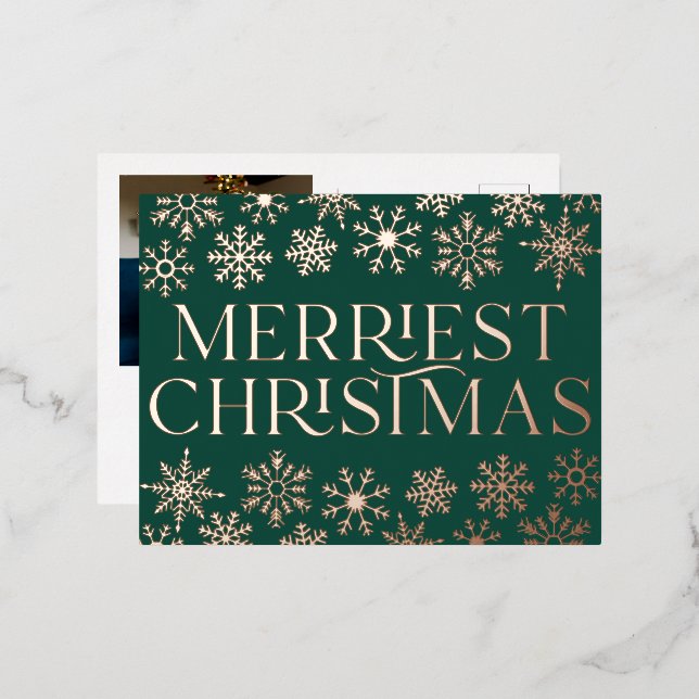 Elegant Snowflake Christmas Photo Real Foil Card (Front/Back)