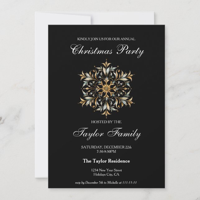 Elegant Snowflake Corporate Christmas Dinner Party Invitation (Front)