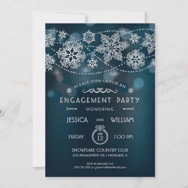 Elegant Snowflake Engagement Party Invitation (Front)