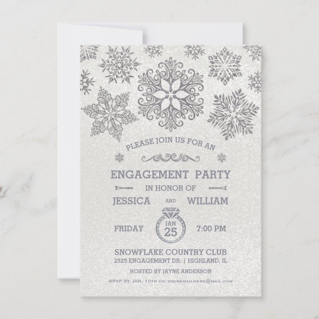 Elegant Snowflake Engagement Party Invitation (Front)