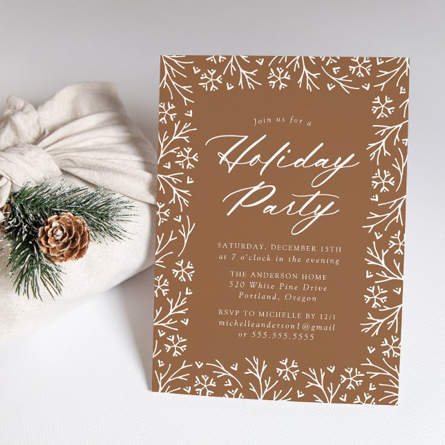 Elegant Snowflake Gingerbread Brown Holiday Party Invitation (Creator Uploaded)