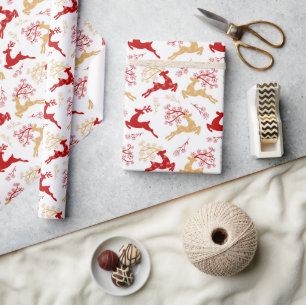 Elegant Snowflake Gold Red Reindeer Christmas Wrapping Paper