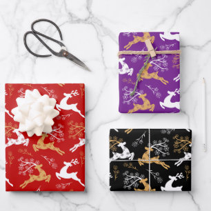 Elegant Snowflake Gold White Reindeer Christmas Wrapping Paper Sheet