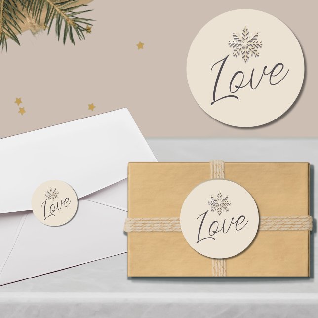 Elegant Snowflake Holiday Love Round Sticker (Creator Uploaded)