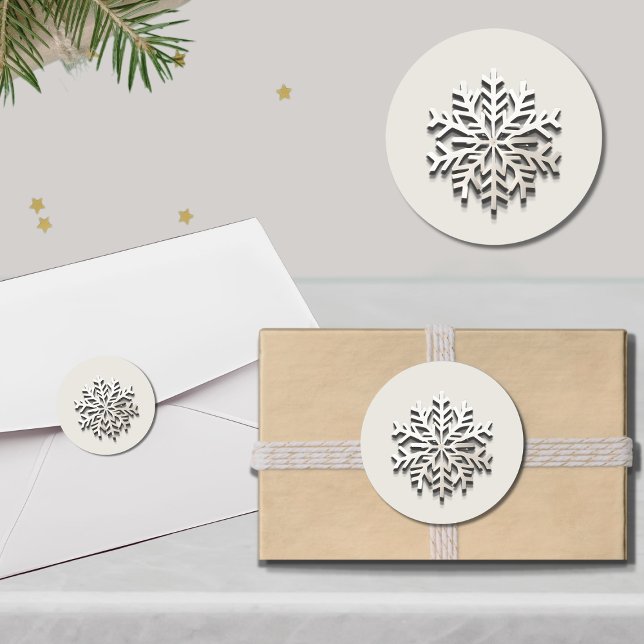 Elegant Snowflake Holiday Round Sticker (Creator Uploaded)