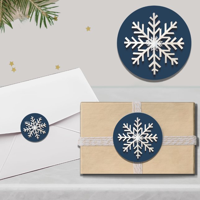 Elegant Snowflake Holiday Round Sticker (Creator Uploaded)
