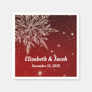 Elegant Snowflake in Red Wedding Napkin