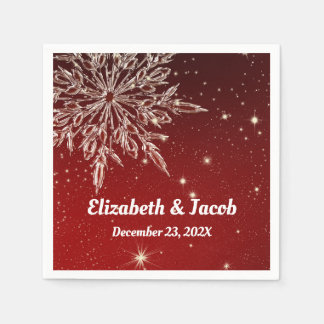 Elegant Snowflake in Red Wedding Napkin