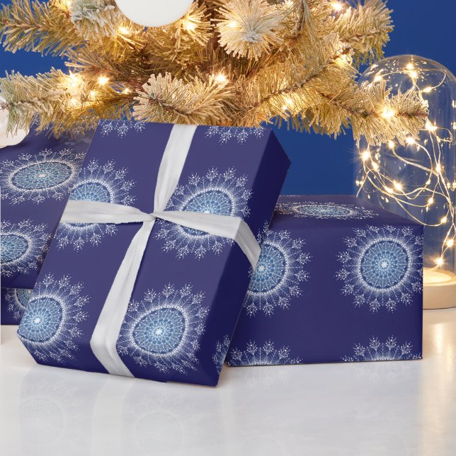 Elegant Snowflake Mandala Blue Wrapping Paper (Holidays)