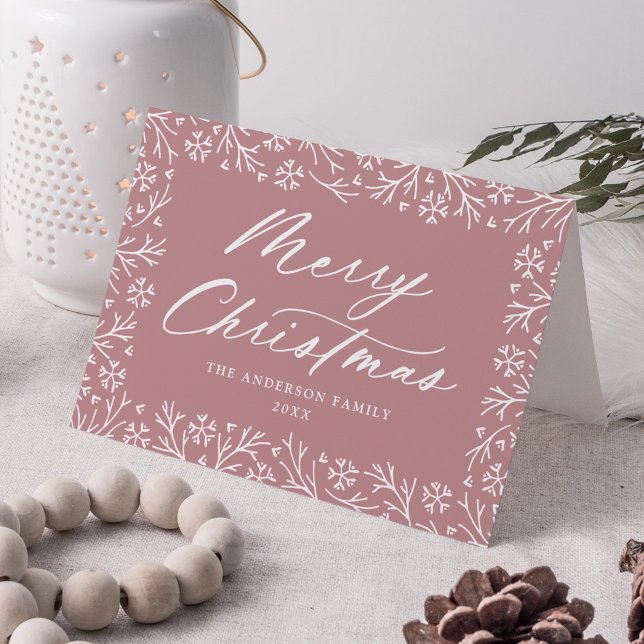 Elegant Snowflake Mauve Merry Christmas Non-Photo Holiday Card (Creator Uploaded)