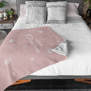 Elegant Snowflake Merry Christmas Custom Pink Sherpa Blanket